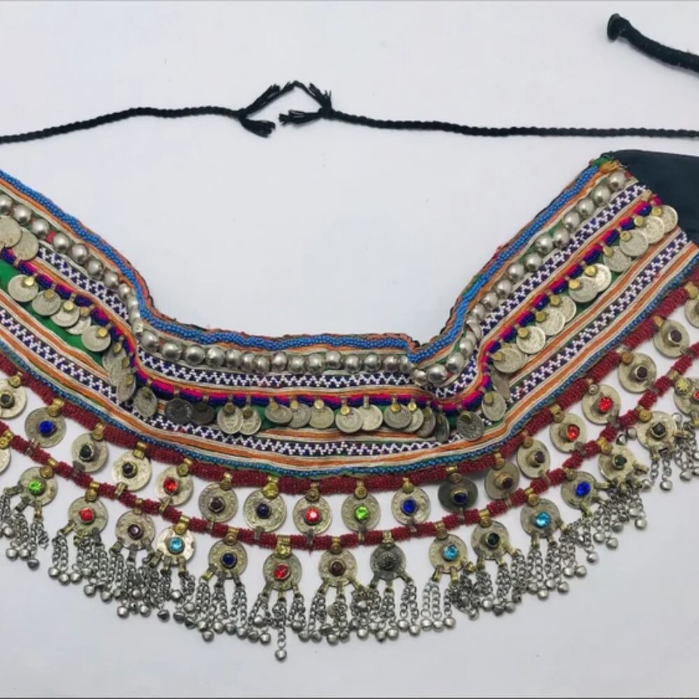 Vintage Kuchi Belly Dance Belt: Afghan Coins & Glass Stones - Picture 10 of 12